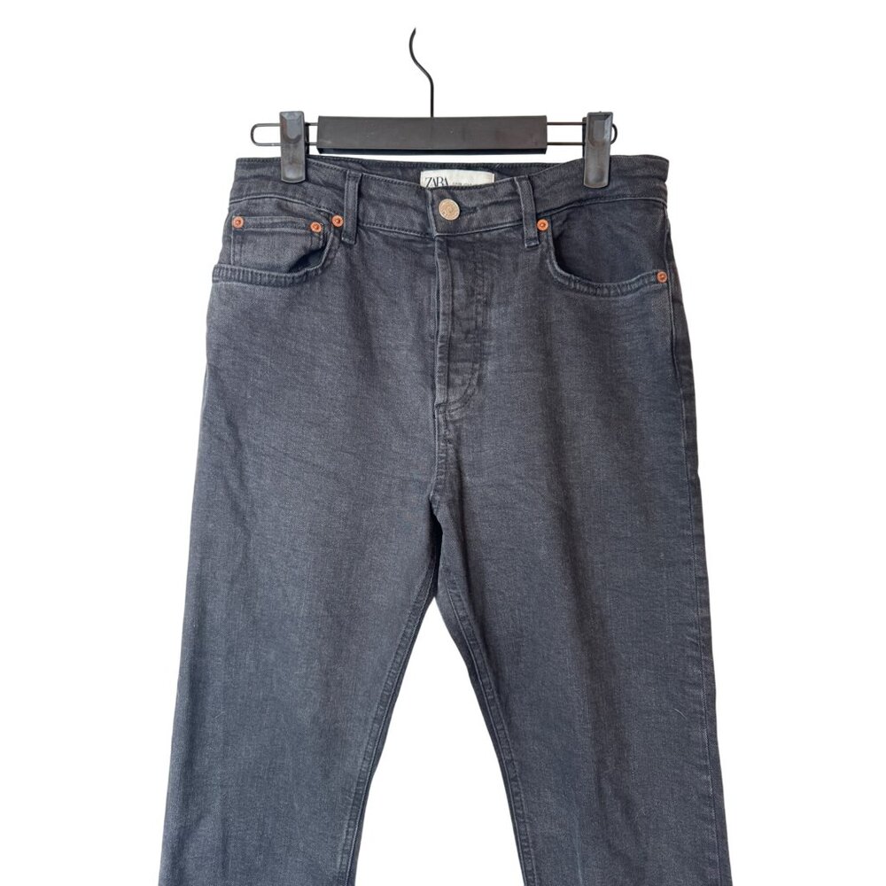 2/$30 ZARA Black Denim 6 The Dreed Flare Jeans Raw Hem & Button Fly - Picture 6 of 14